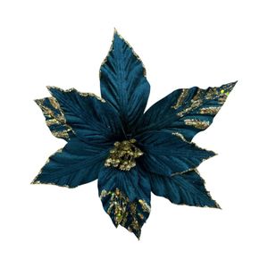 Flor Navideña Decoracion Matiz 26Cm Azul/Dorado