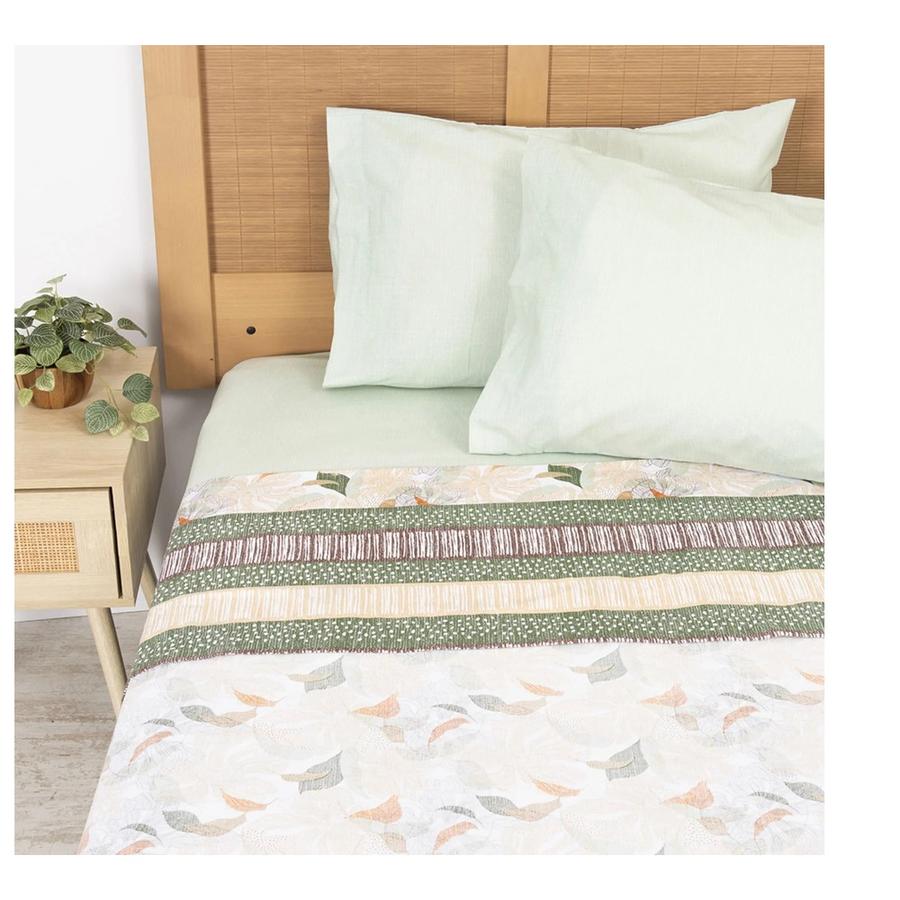 Juego Sábanas 2 Plazas Mashini Garden 144 Hilos Verde