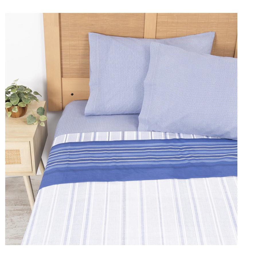 Juego Sábanas 2 Plazas Mashini Lines 144 Hilos Azul