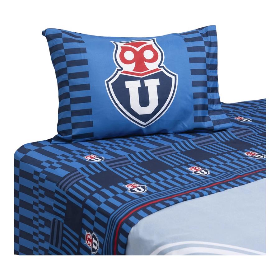 Sábanas 1.5 Plazas Mashini U de Chile Pasión Microfibra Azul