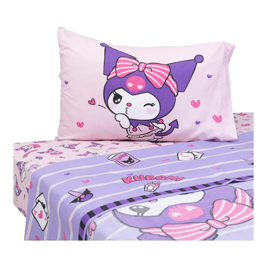 Sábanas 1.5 Plazas Mashini Kuromi Coqueta Microfibra Rosa