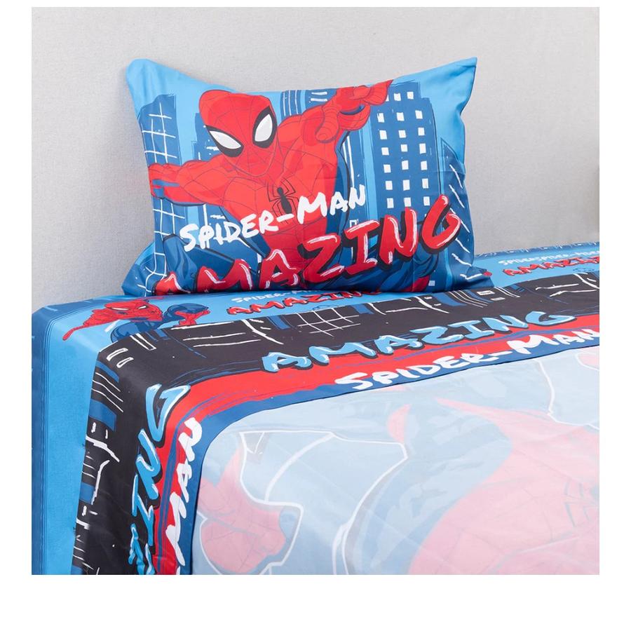 Juego Sábanas 1.5 Plazas Mashini Spiderman Microfibra Azul