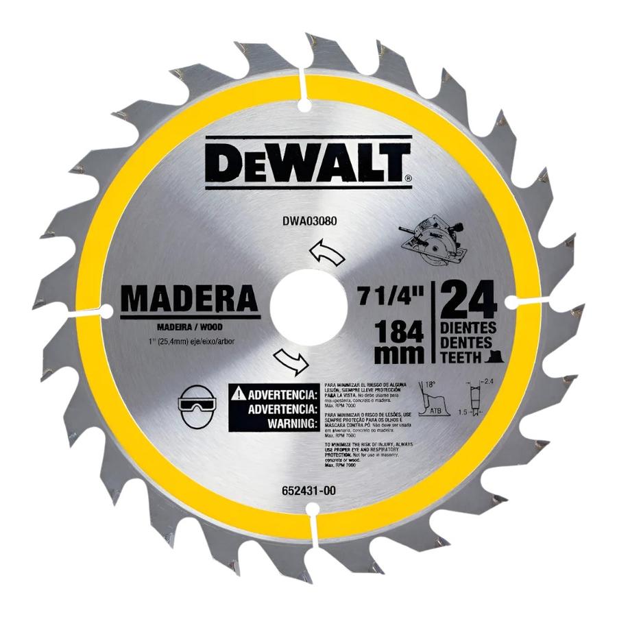 Disco Sierra 24D DeWalt DWA03080 184mm Plateado