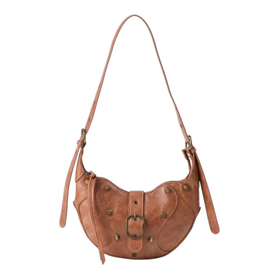 Cartera Hombro Humana Candy Ecocuero Tachas Camel