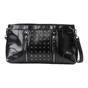 Cartera Bandolera Humana Ceci Tachas Cierres Negro