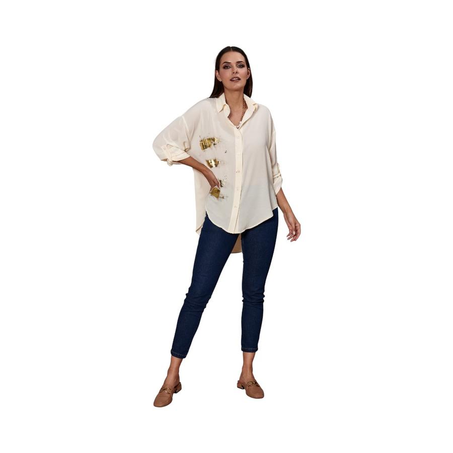 Blusa Camisera Mujer Give Estampado Dorado T/U Crudo