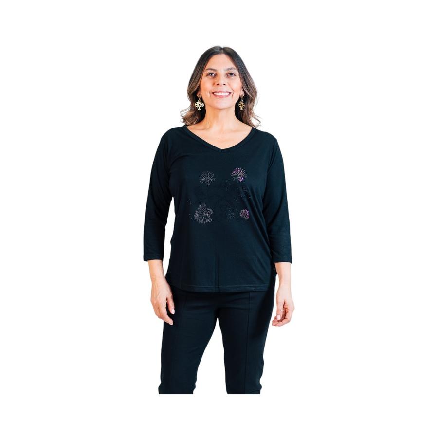Polera Manga 3/4 Mujer Coralie Modal Strass Negro