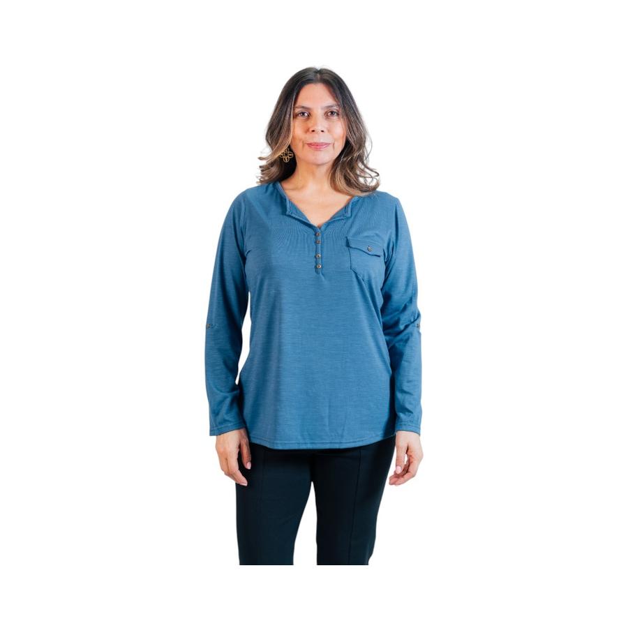 Polera Slub Mujer Coralie Manga Roll Up Indigo