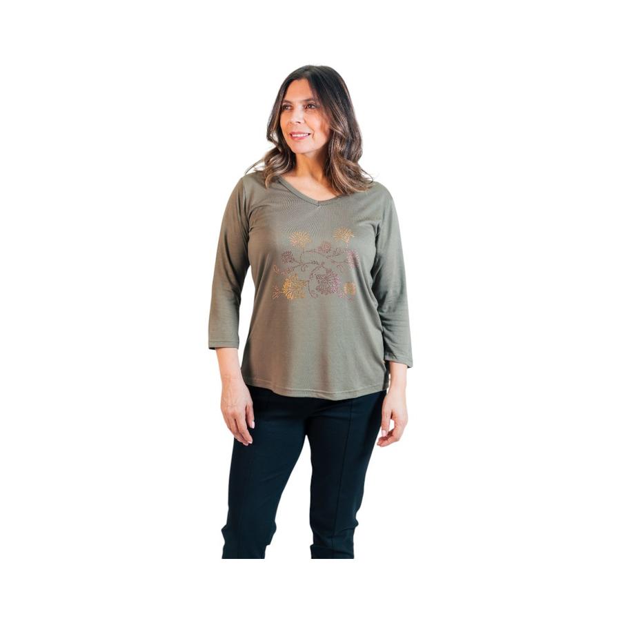 Polera Manga 3/4 Mujer Coralie Modal Strass Olivo