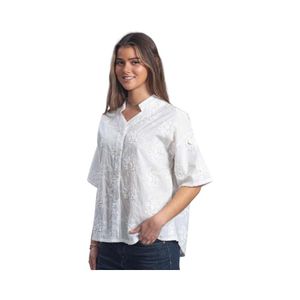 Blusa Mujer Bannana Club Tela Bordado Botones Blanco