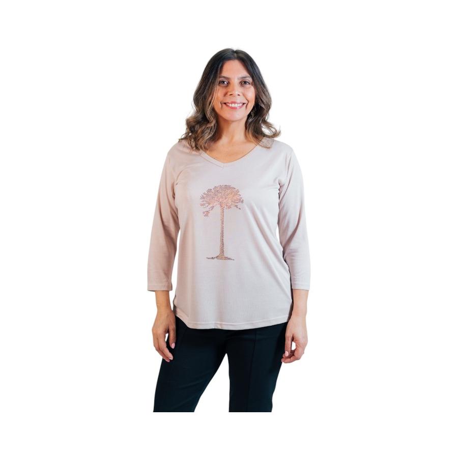 Polera Manga 3/4 Mujer Coralie Modal Strass Beige