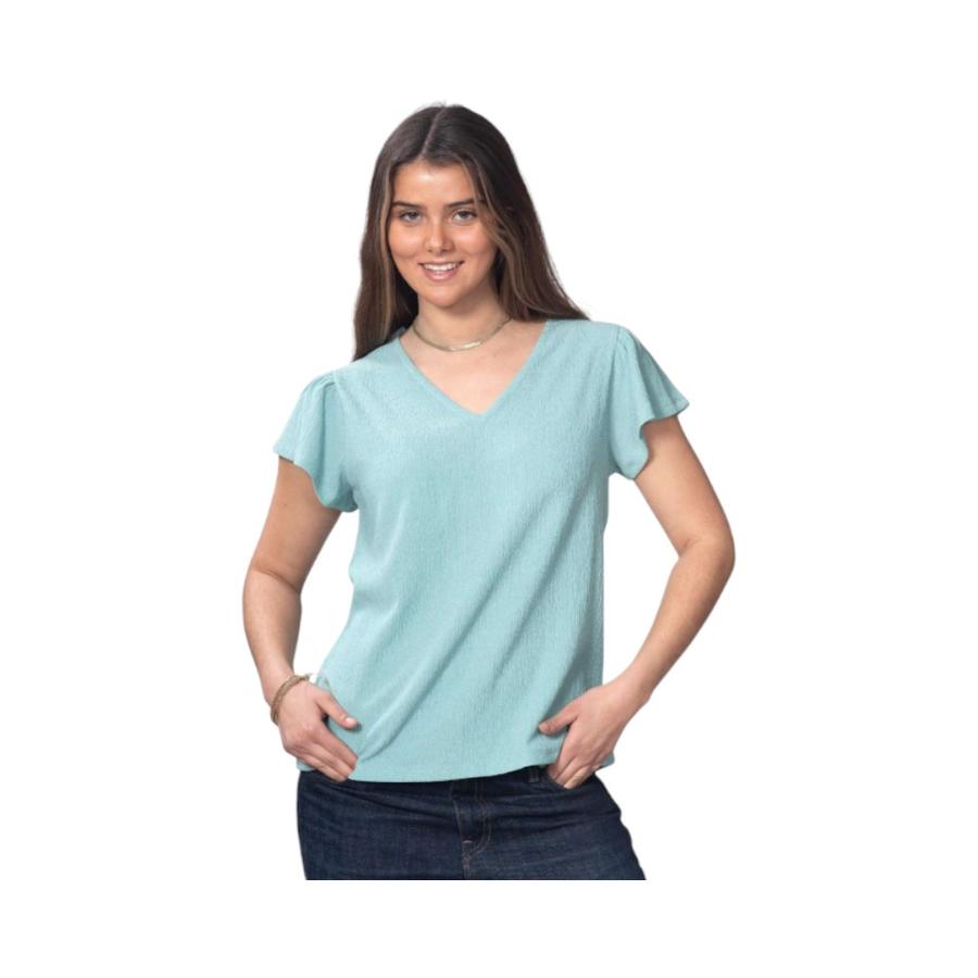 Polera Mujer Bannana Club Tela Arrugada Recogida Celeste
