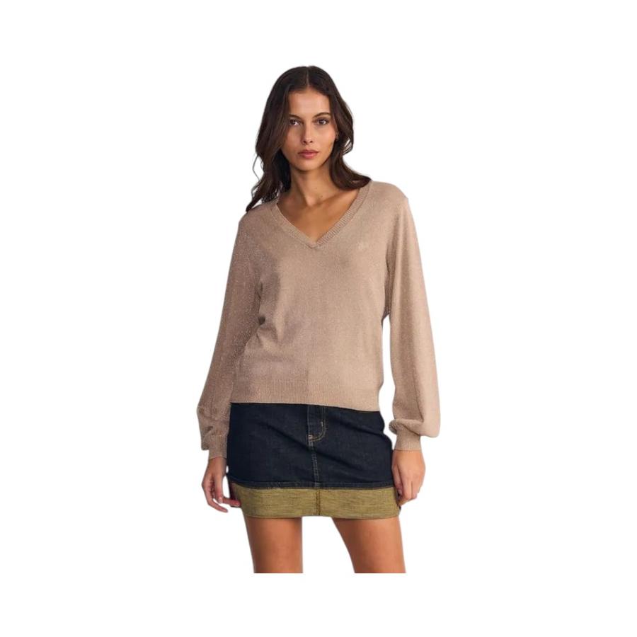 Sweater en V Cold Touch+Lurex Mujer Ellus OFL80500 Arena