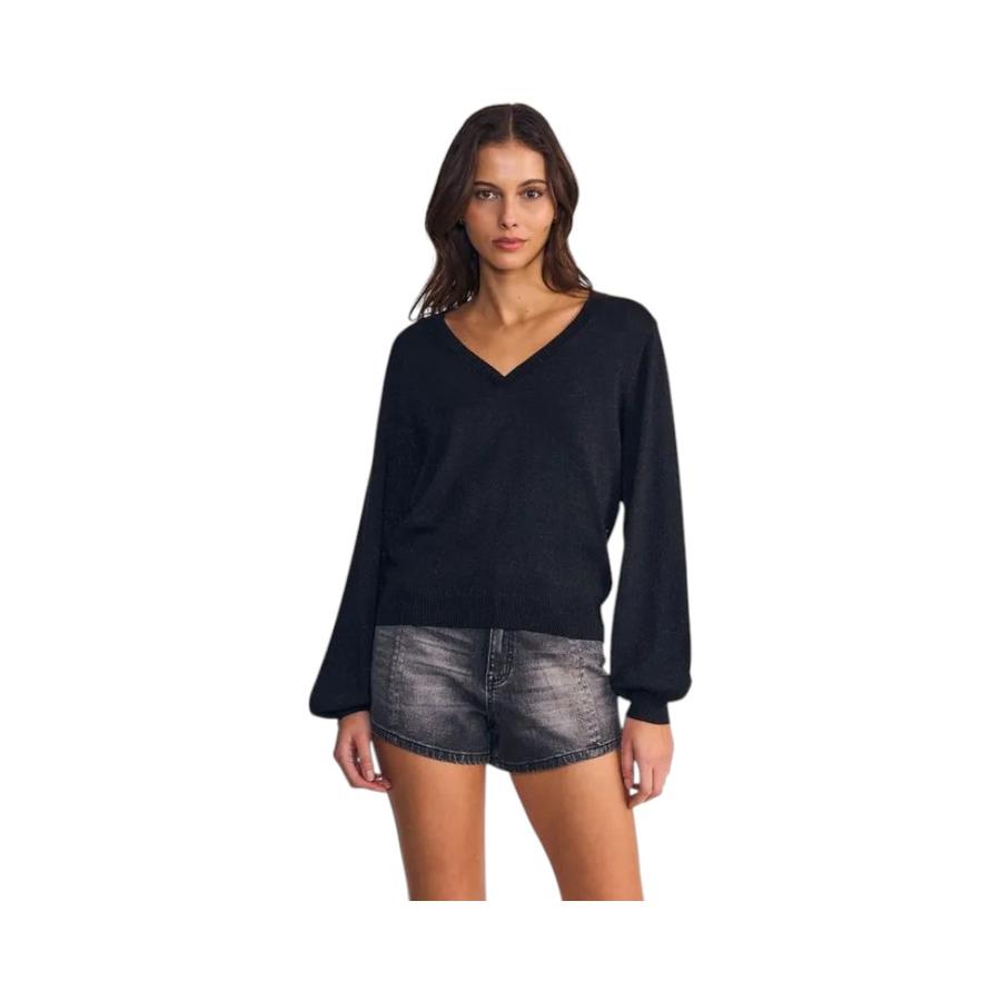 Sweater en V Cold Touch+Lurex Mujer Ellus OFL80500 Negro