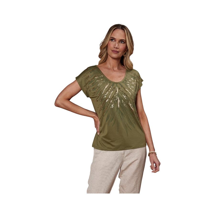 Polera Cuello V Mujer Give Tachas Doradas Oliva