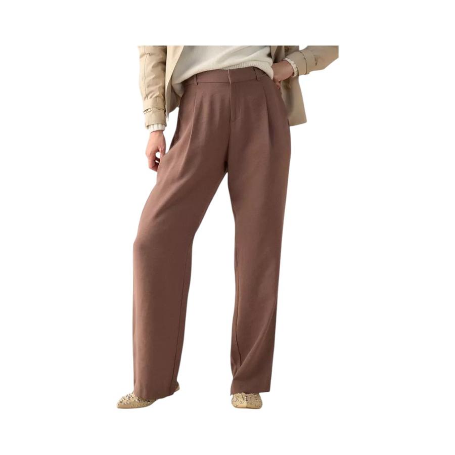 Pantalón Pierna Recta Pinzas Mujer Esprit Café