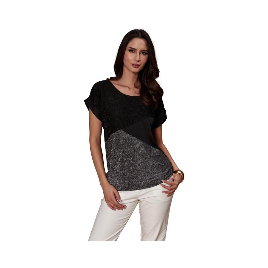 Polera Fiesta Mujer Give Bicolor Brillo Negro
