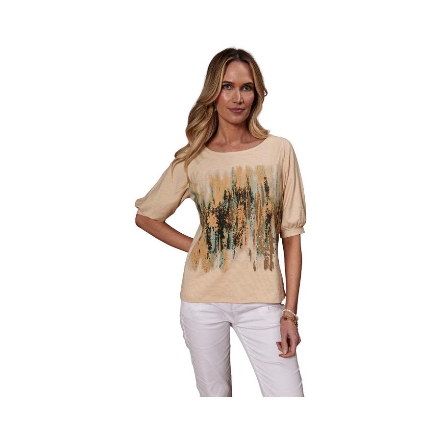 Polera Manga 3/4 Mujer Give Estampada Colores Beige