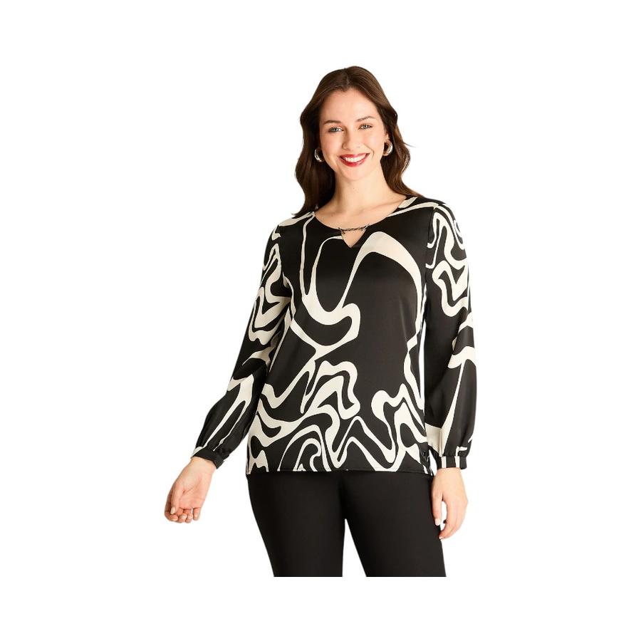 Polera Escote V Mujer Lorenzo Di Pontti Estampado Negro