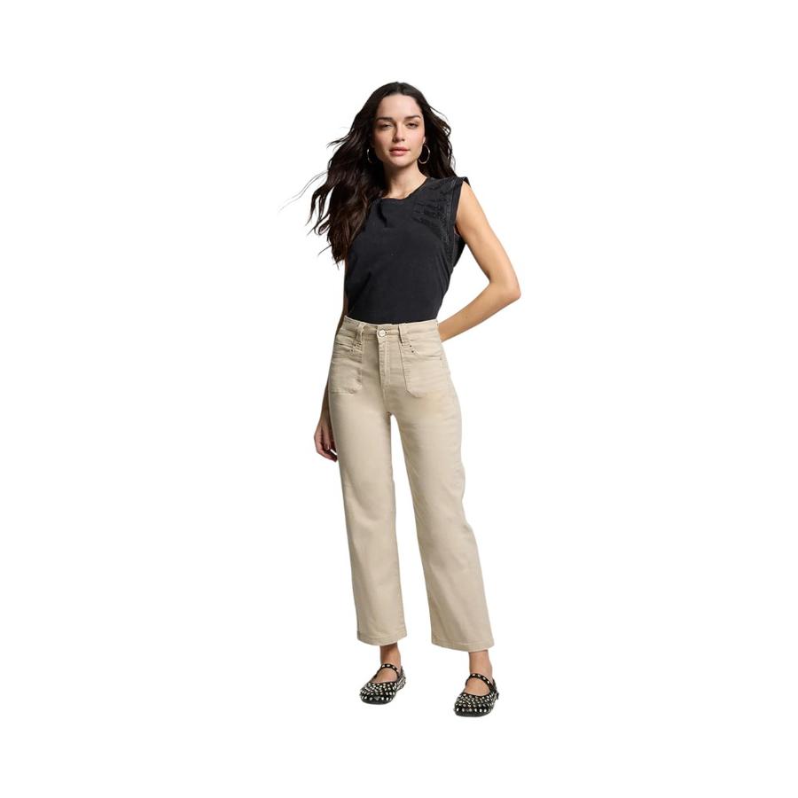 Jeans Tiro Alto Recto Mujer Amalia Jeans 5288 Beige Khaki