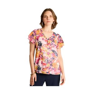 Blusa Manga Corta Estampado Tropical Fucsia