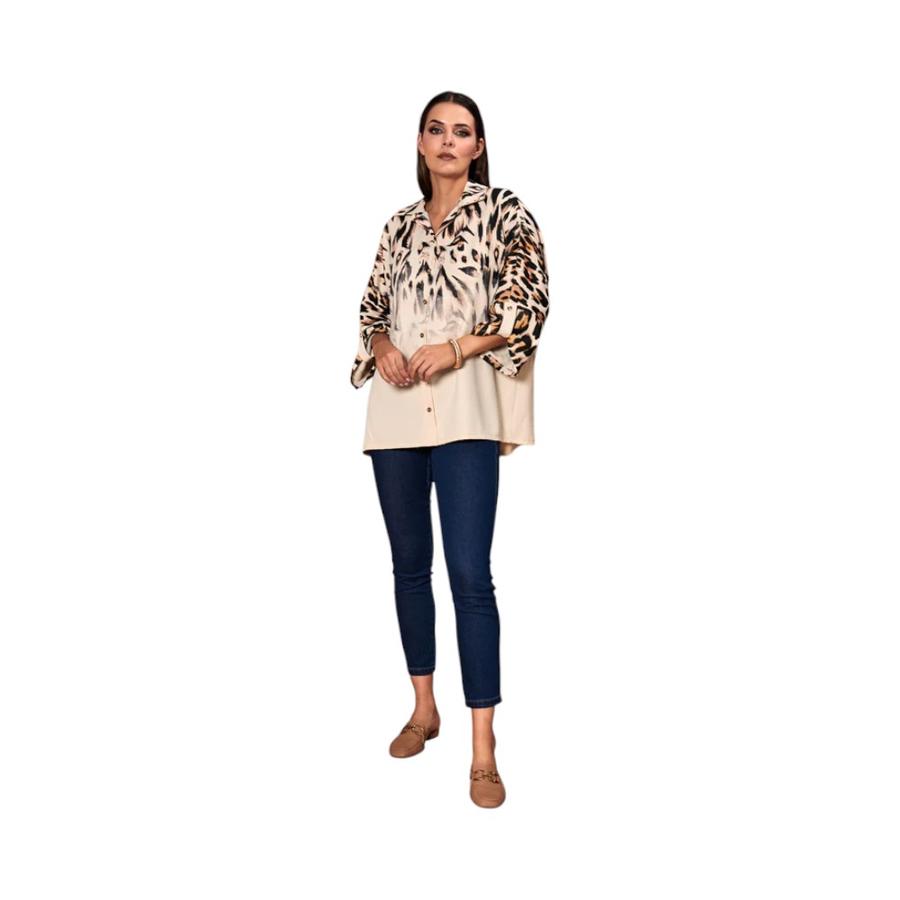 Blusa Oversize Mujer Give Animal Print Talla Unica Beige