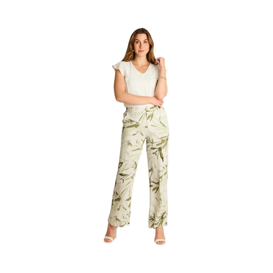 Pantalón Casual Palazzo Lorenzo Di Pontti Estampado Verde