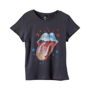 Polera Manga Corta Rolling Stones Mujer TBC Estampado Negro