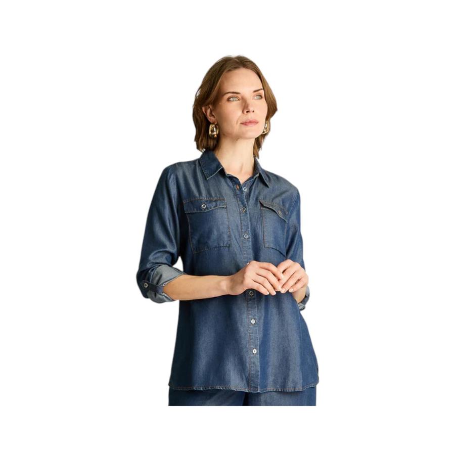 Blusa Camisera Mujer Lorenzo di Pontti Lyocell Azul