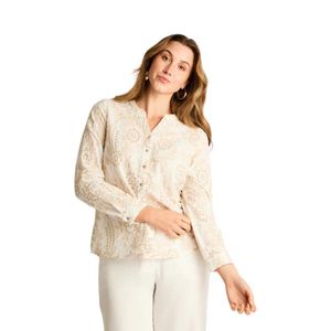 Blusa Larga Broderie Mujer Lorenzo di Pontti Beige