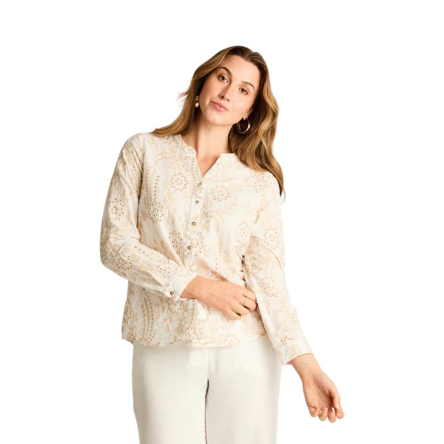 Blusa Larga Broderie Mujer Lorenzo di Pontti Beige