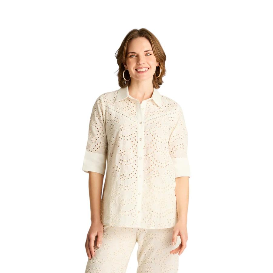 Blusa Camisera Mujer Lorenzo di Pontti Broderie Crudo