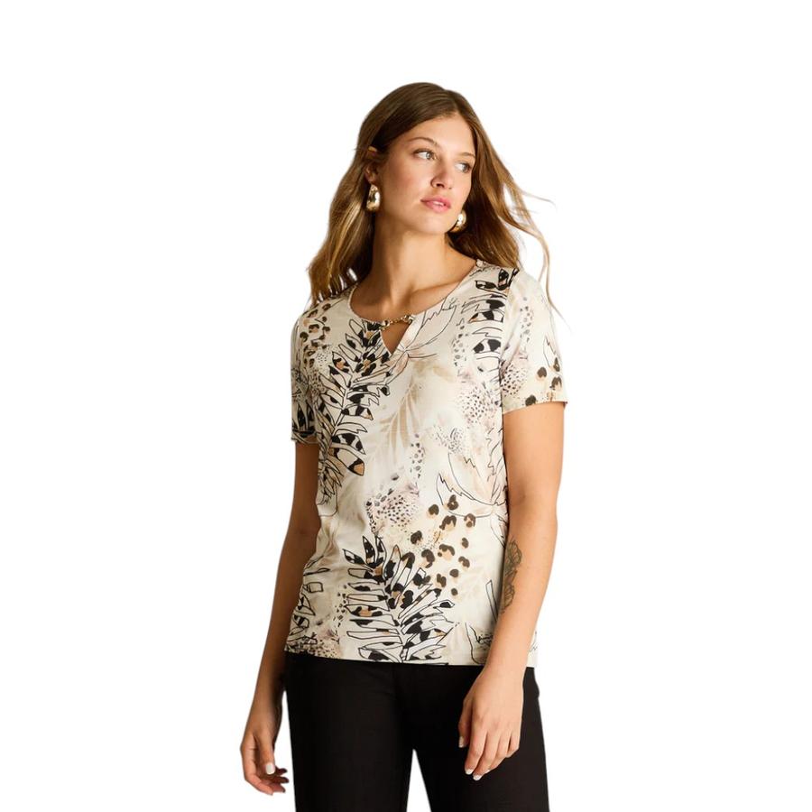 Polera Estampada Mujer Lorenzo di Pontti Beige