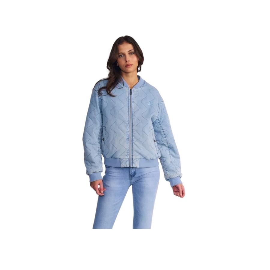 Chaqueta Sin Gorro Mujer Ellus Bomber Wave Quilt Celeste