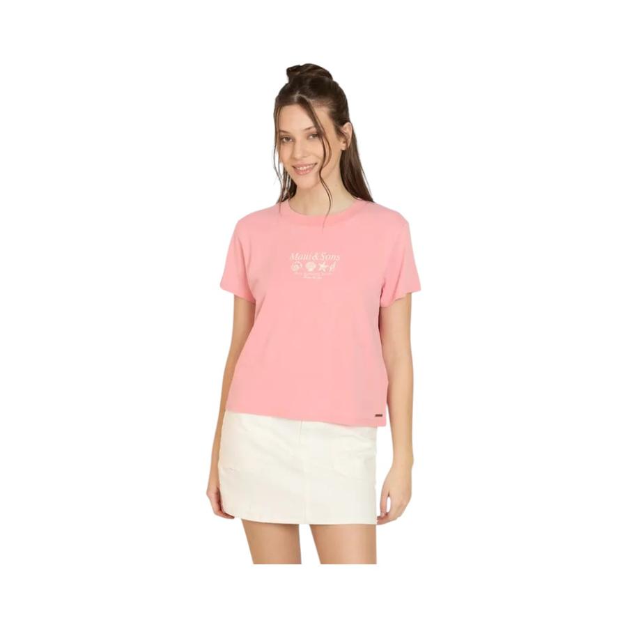 Polera Manga Corta Mujer Maui & Sons Palm Glow Rosado