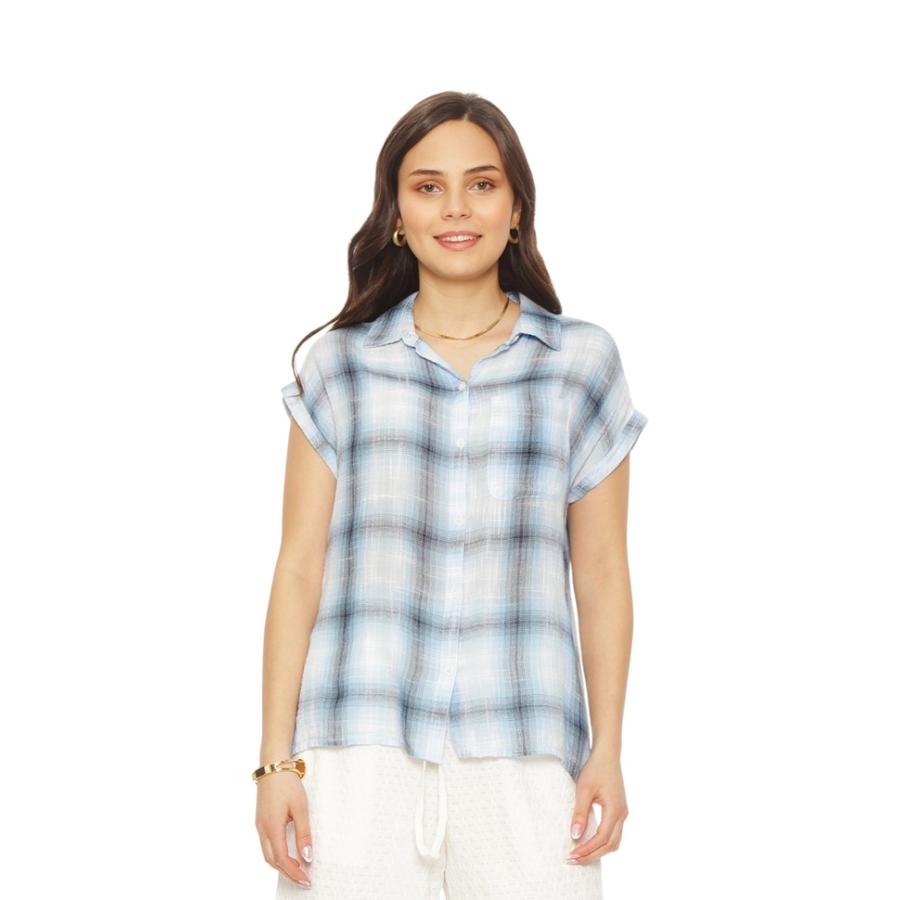 Blusa S/N Mangas Abotonada Mujer Wados WA4185 Azul