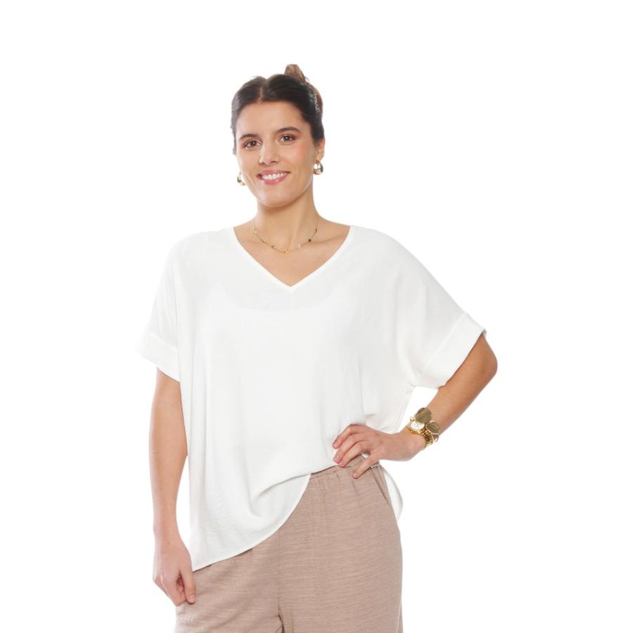 Blusa Escote V Manga Corta Mujer Wados NT1586WD Hueso