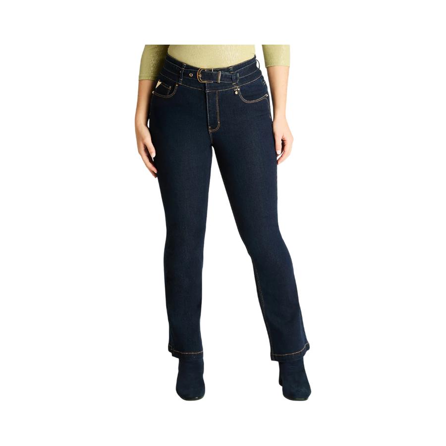 Pantalon Flare Mujer Cinturon Azul
