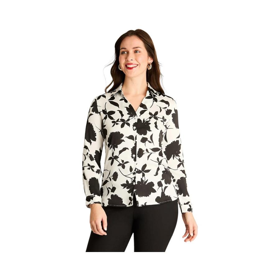 Blusa estilo Camisero Mujer Lorenzo Di Pontti Floral Negro