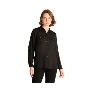 Blusa Georgette Mujer Lorenzo Di Pontti Con Bolsillos Negro