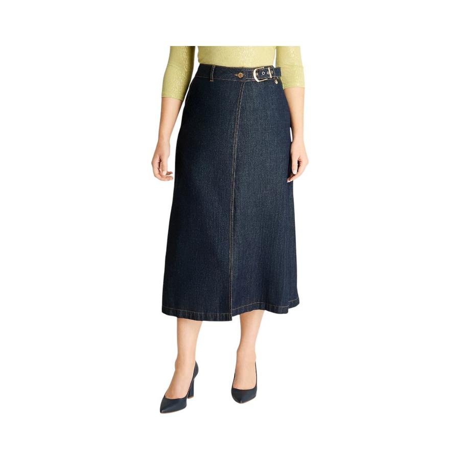 Falda Con Cinturon Mujer Lorenzo Di Pontti Maxi Azul