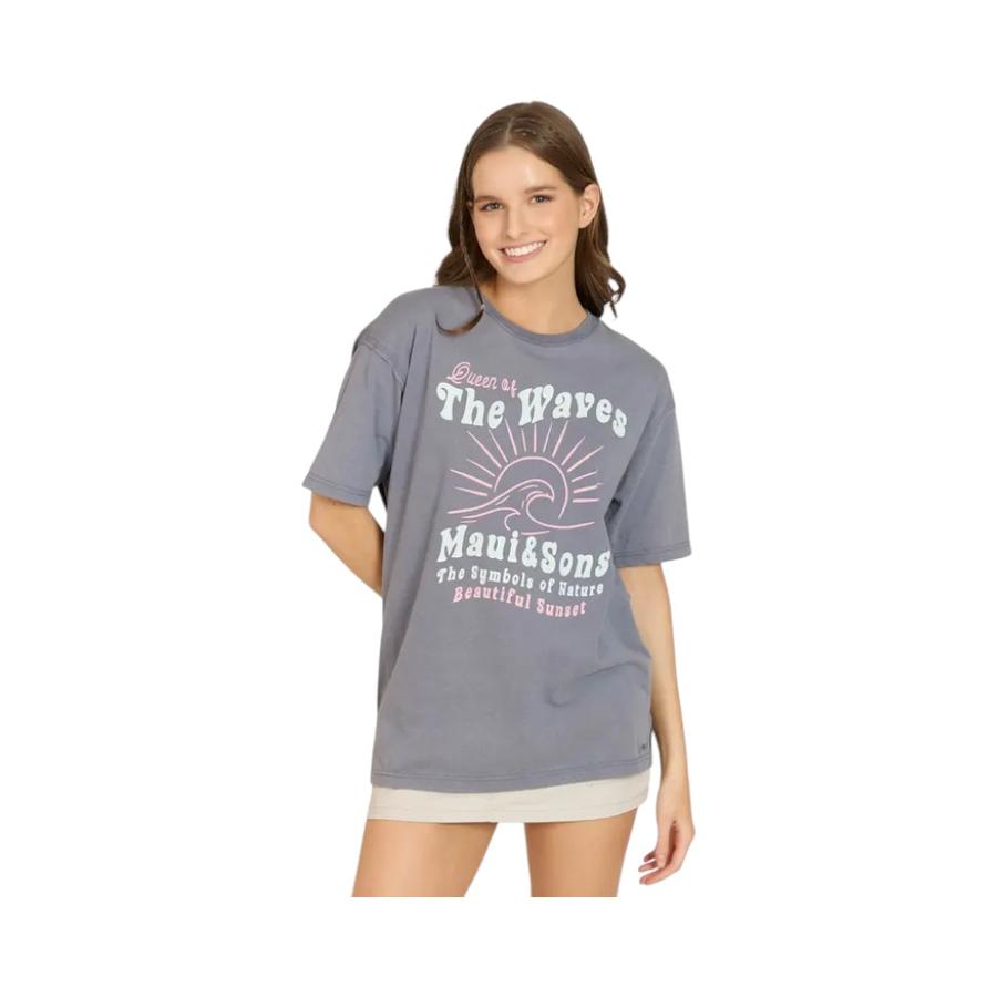 Polera Manga Corta Mujer Maui & Sons Coral Bloom Gris