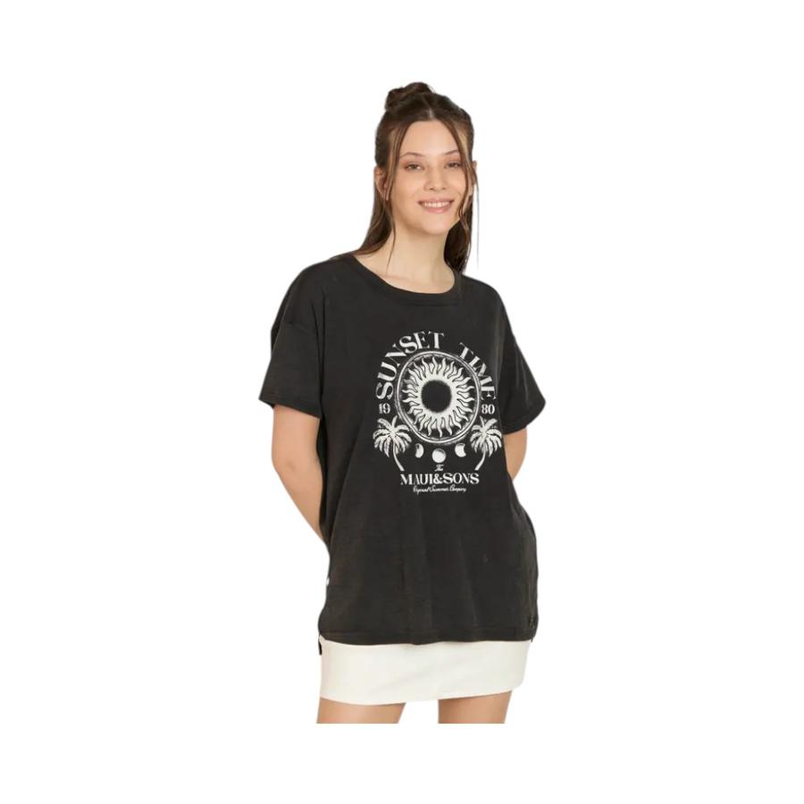 Polera Manga Corta Mujer Maui & Sons Electric Daisy Negro