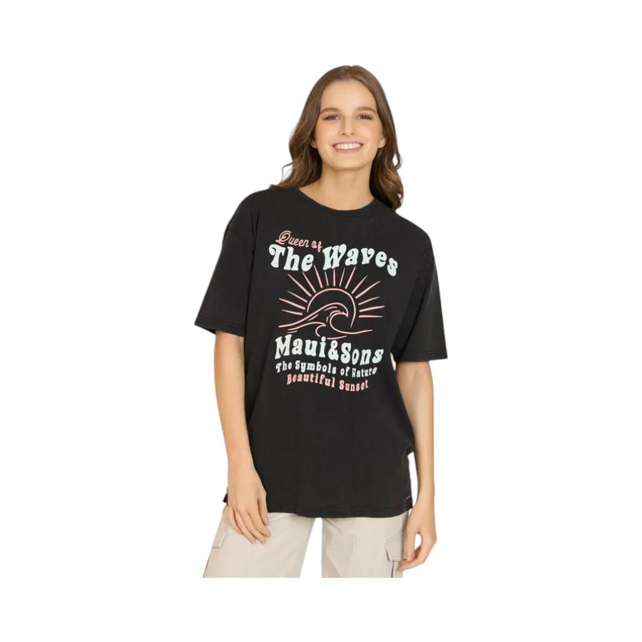 Polera Manga Corta Mujer Maui & Sons Coral Bloom Negro