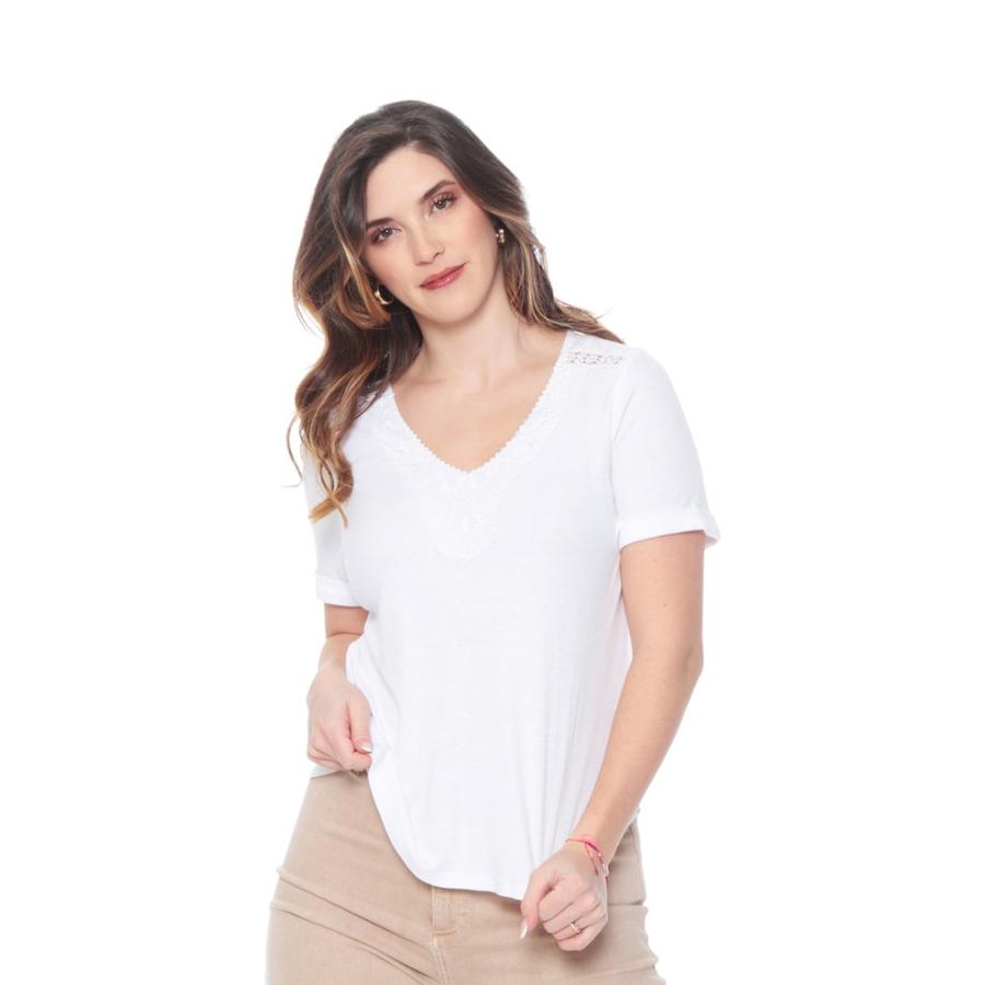 Polera M/C Cuello V Mujer Wados WDC13553 Blanco