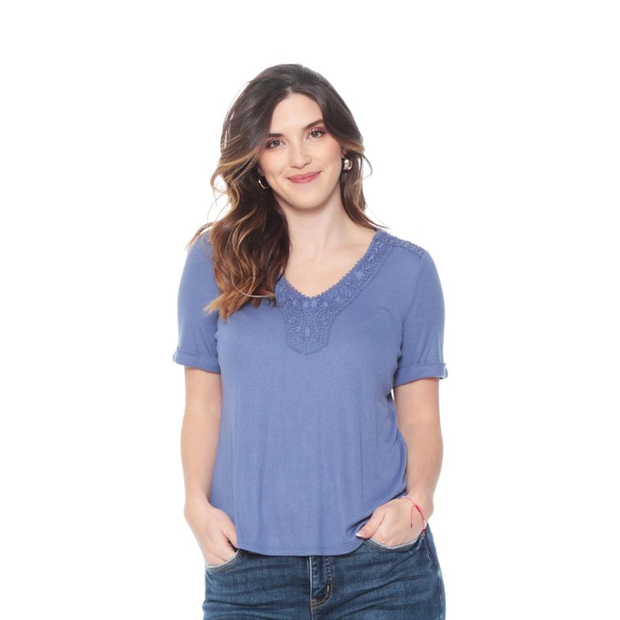 Polera M/C Cuello V Mujer Wados WDC13553 Azul