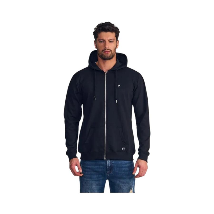 Polerón Hoodie Full Zipper Light Fleece Black Ellus