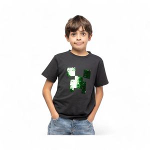 Polera Infantil TBC Minecraft Lentejuelas Manga Corta Negro