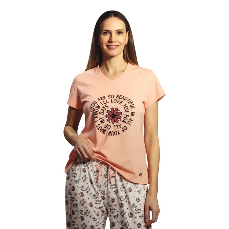 Pijama cuello V Mujer Mon Amour 519 Peach
