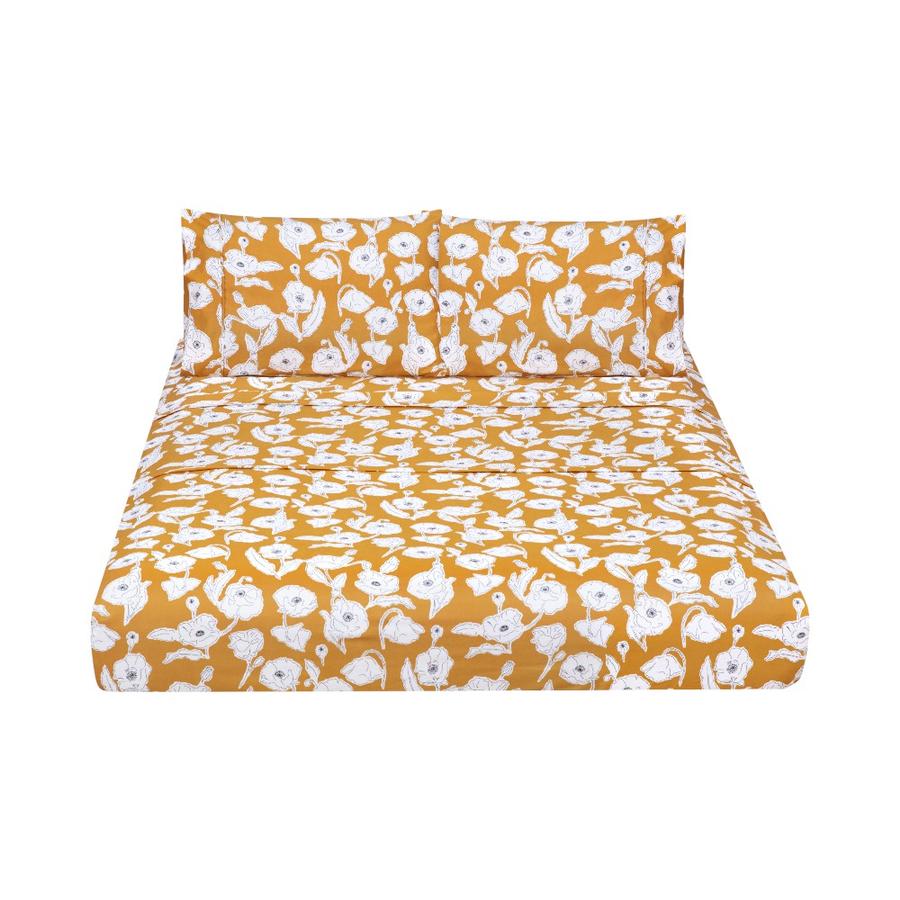 Juego de Sábanas Matiz Botanic Estampado 2 Plazas Mostaza